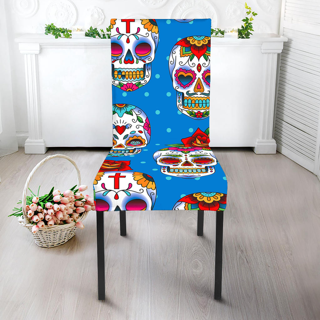 Rose Sugar Skull Pattern Print Dining Chair Slipcover