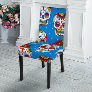 Rose Sugar Skull Pattern Print Dining Chair Slipcover