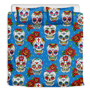 Rose Sugar Skull Pattern Print Duvet Cover Bedding Set