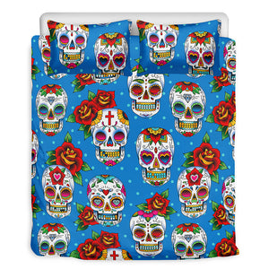 Rose Sugar Skull Pattern Print Duvet Cover Bedding Set
