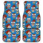 Rose Sugar Skull Pattern Print Front and Back Car Floor Mats