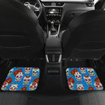 Rose Sugar Skull Pattern Print Front and Back Car Floor Mats