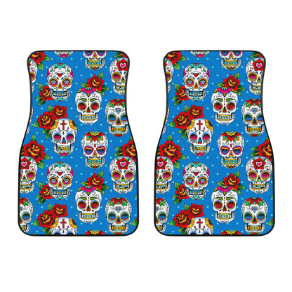 Rose Sugar Skull Pattern Print Front Car Floor Mats