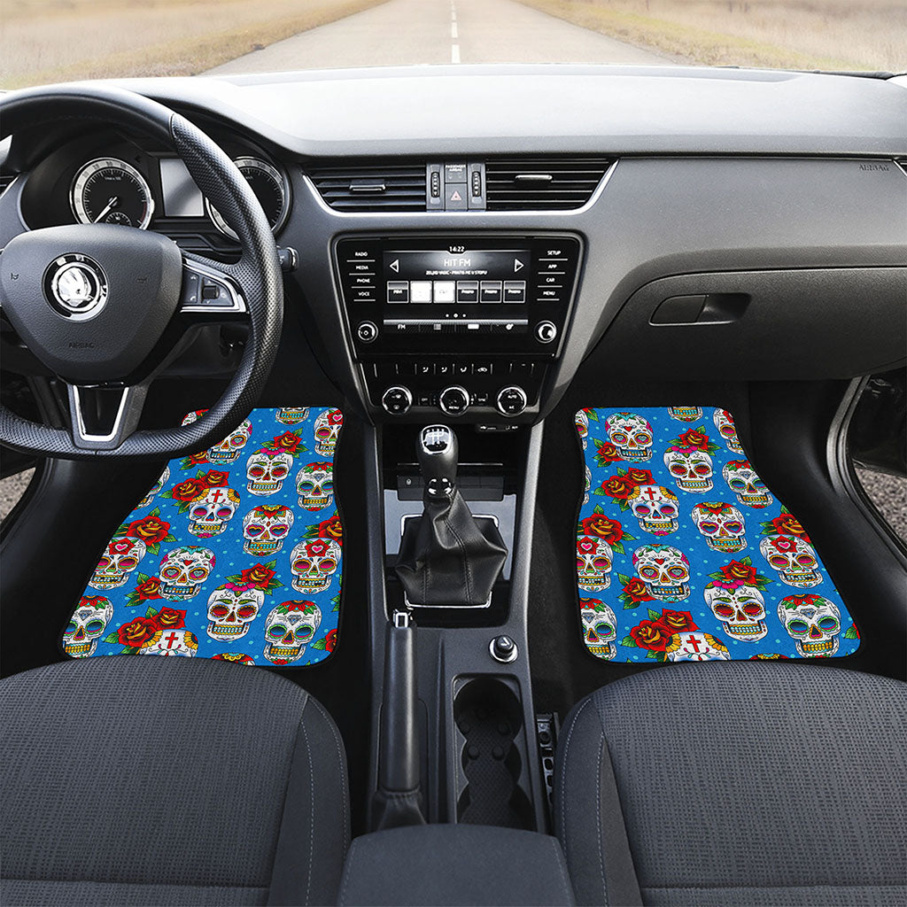 Rose Sugar Skull Pattern Print Front Car Floor Mats