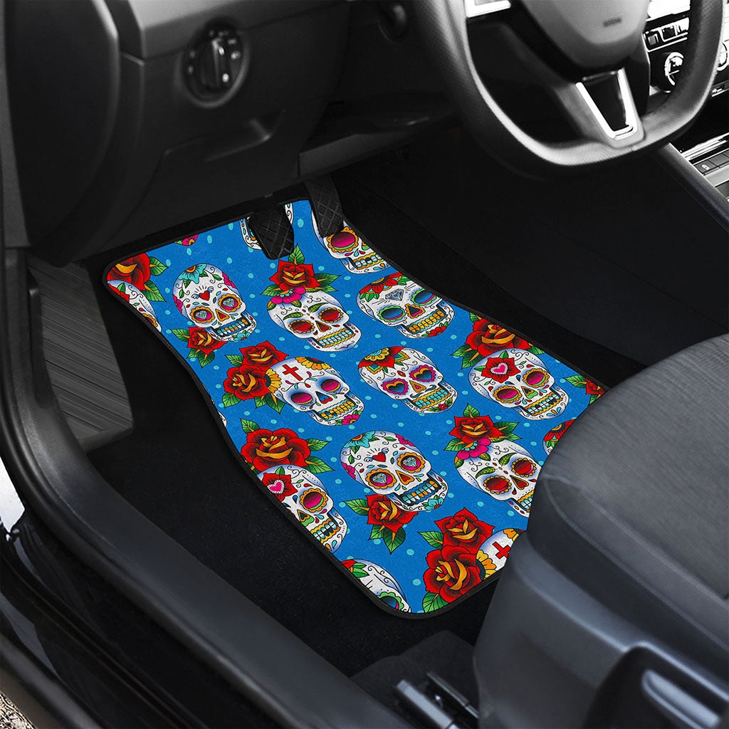 Rose Sugar Skull Pattern Print Front Car Floor Mats