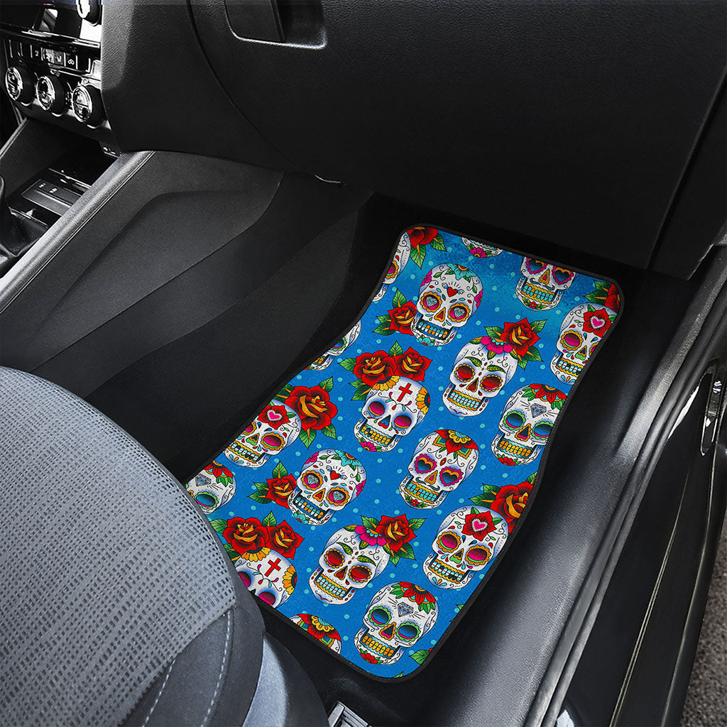Rose Sugar Skull Pattern Print Front Car Floor Mats