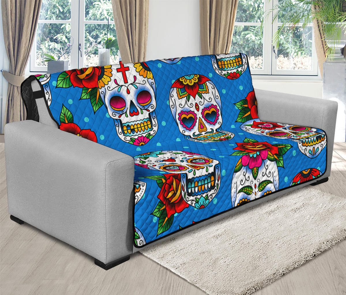 Rose Sugar Skull Pattern Print Futon Protector