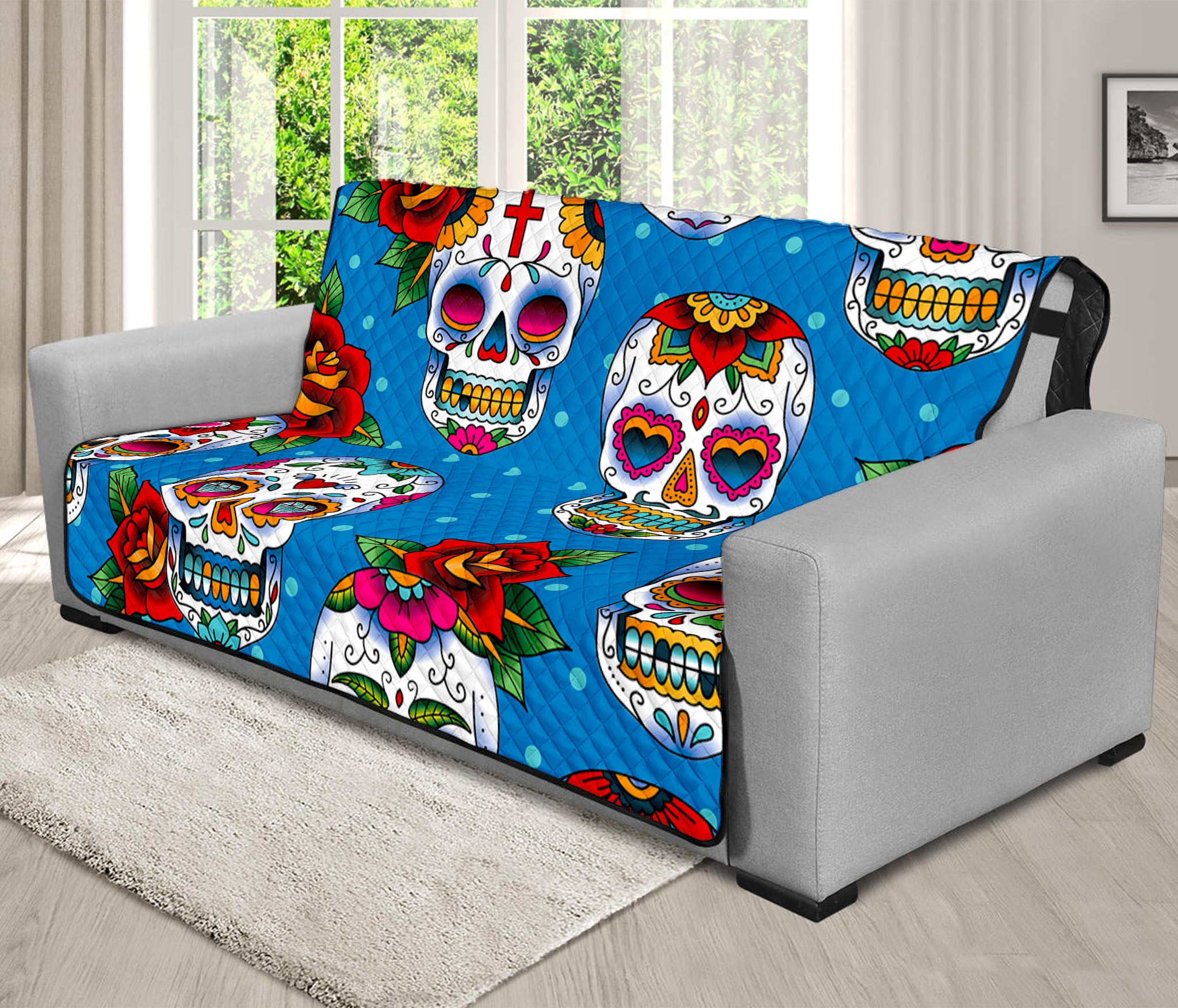 Rose Sugar Skull Pattern Print Futon Protector