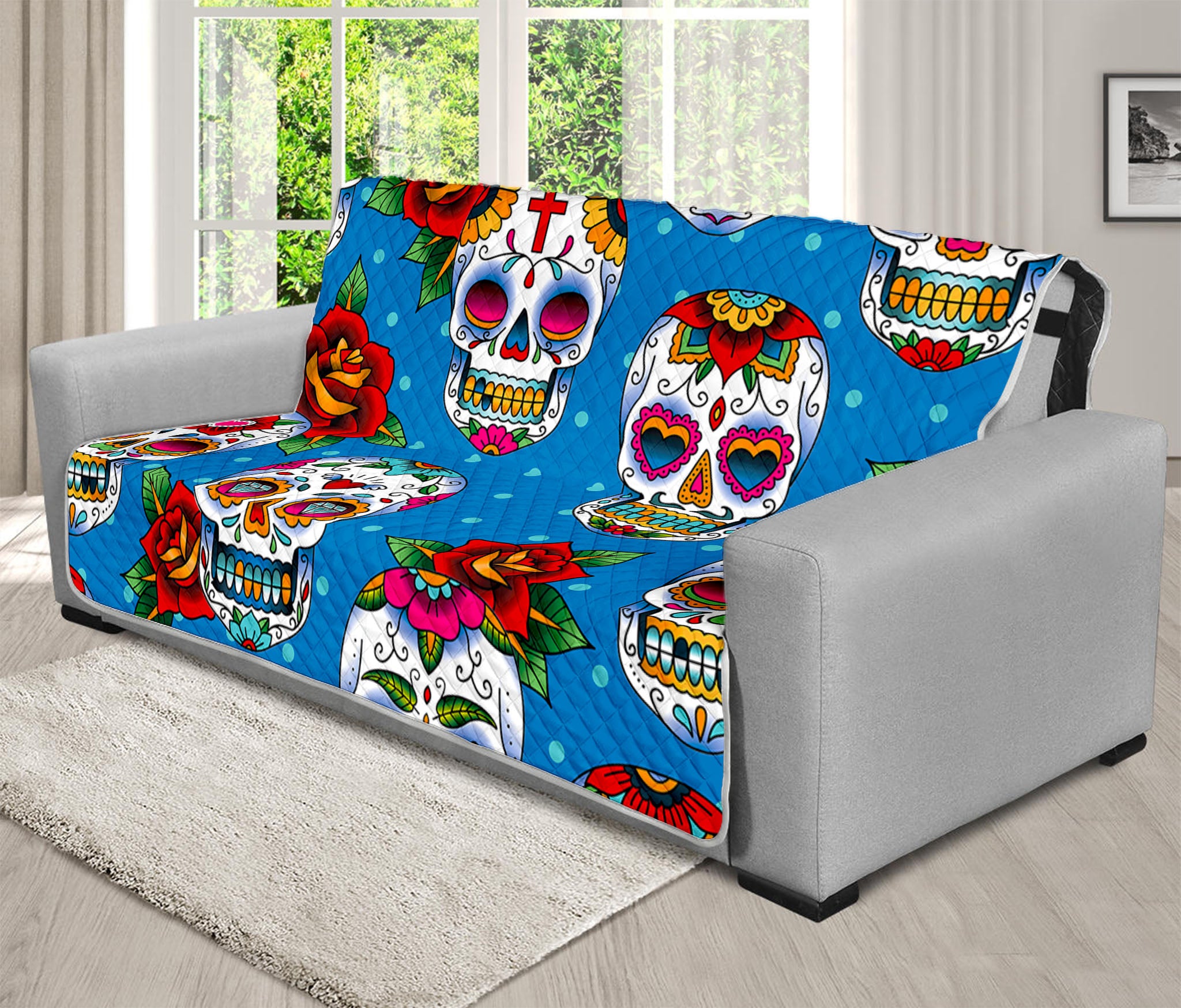 Rose Sugar Skull Pattern Print Futon Protector