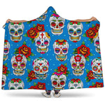 Rose Sugar Skull Pattern Print Hooded Blanket
