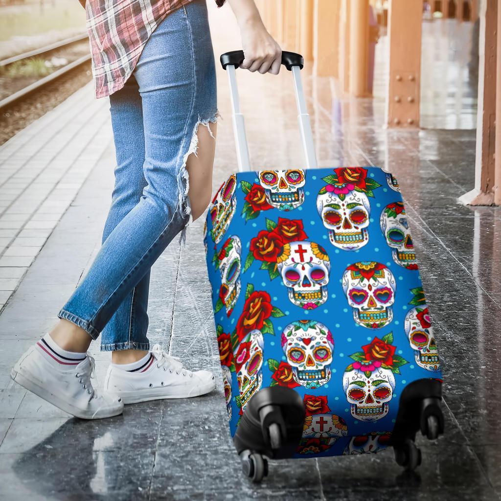 Rose Sugar Skull Pattern Print Luggage Cover GearFrost