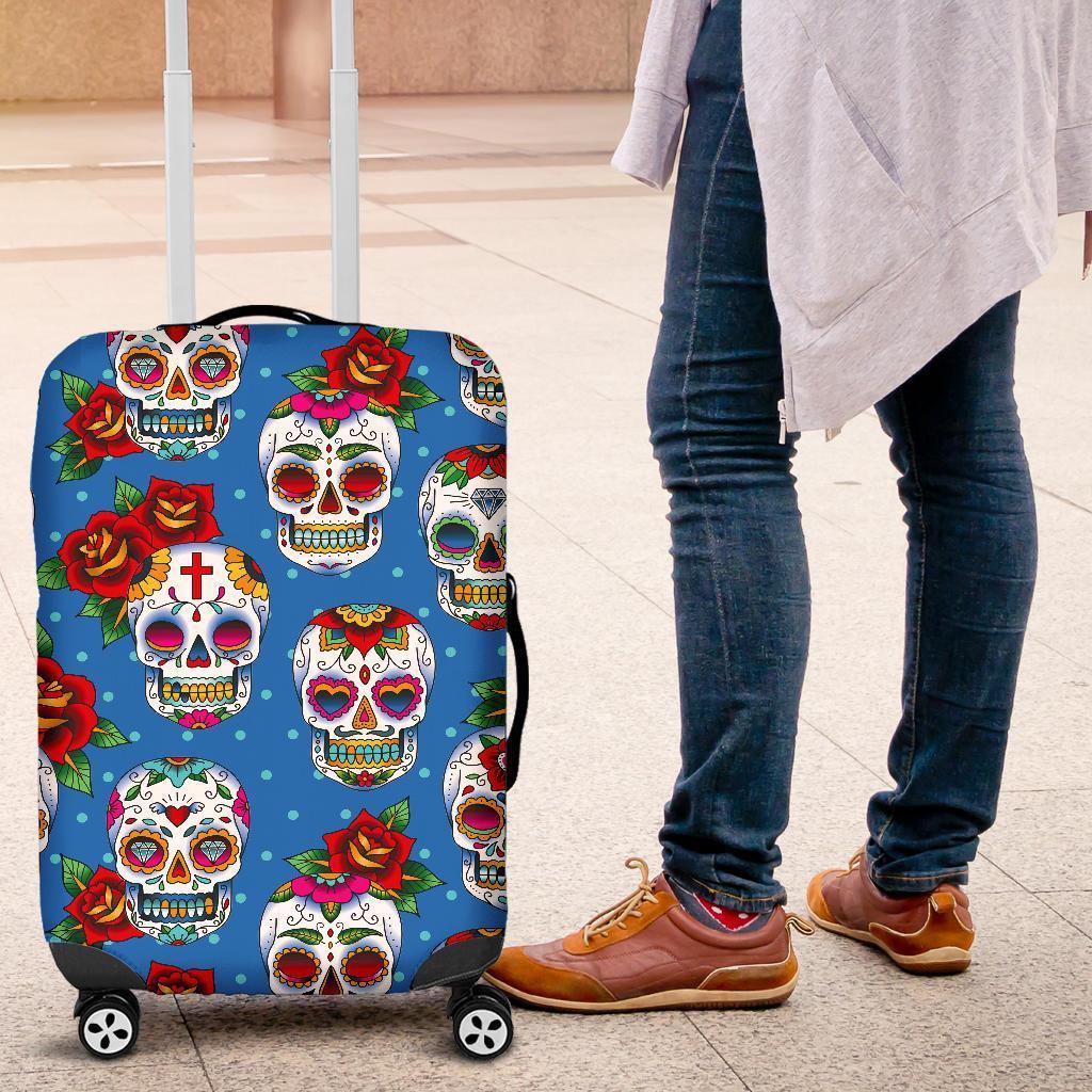 Rose Sugar Skull Pattern Print Luggage Cover GearFrost
