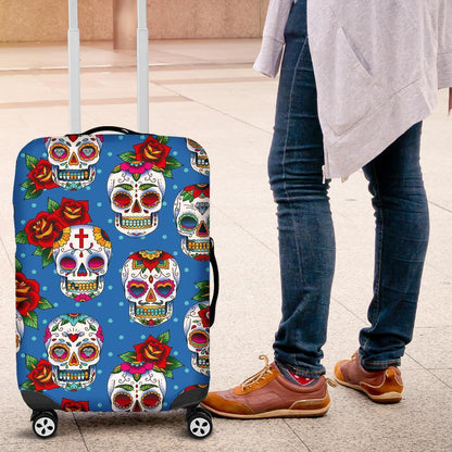 Rose Sugar Skull Pattern Print Luggage Cover GearFrost