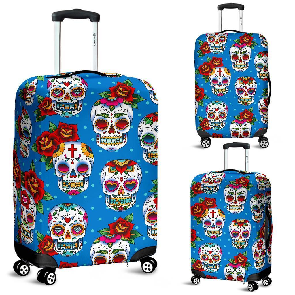 Rose Sugar Skull Pattern Print Luggage Cover GearFrost