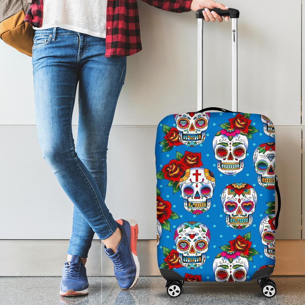 Rose Sugar Skull Pattern Print Luggage Cover GearFrost