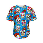 Rose Sugar Skull Pattern Print Men's Baseball Jersey