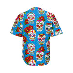 Rose Sugar Skull Pattern Print Men's Baseball Jersey