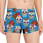 Rose Sugar Skull Pattern Print Men's Boxer Briefs