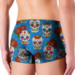 Rose Sugar Skull Pattern Print Men's Boxer Briefs