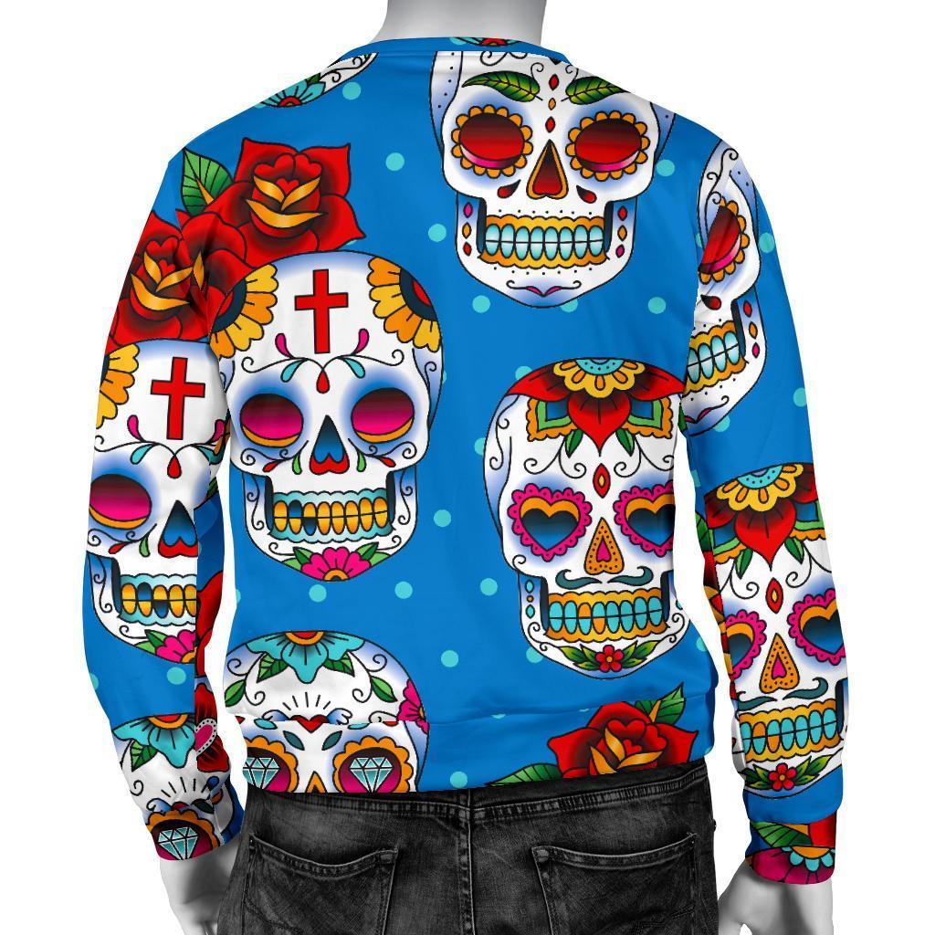 Rose Sugar Skull Pattern Print Men's Crewneck Sweatshirt GearFrost