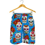 Rose Sugar Skull Pattern Print Men's Shorts