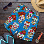 Rose Sugar Skull Pattern Print Men's Shorts