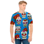 Rose Sugar Skull Pattern Print Men's T-Shirt