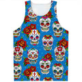 Rose Sugar Skull Pattern Print Men's Tank Top