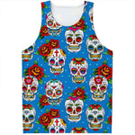 Rose Sugar Skull Pattern Print Men's Tank Top