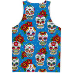 Rose Sugar Skull Pattern Print Men's Tank Top