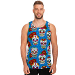 Rose Sugar Skull Pattern Print Men's Tank Top