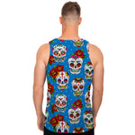Rose Sugar Skull Pattern Print Men's Tank Top
