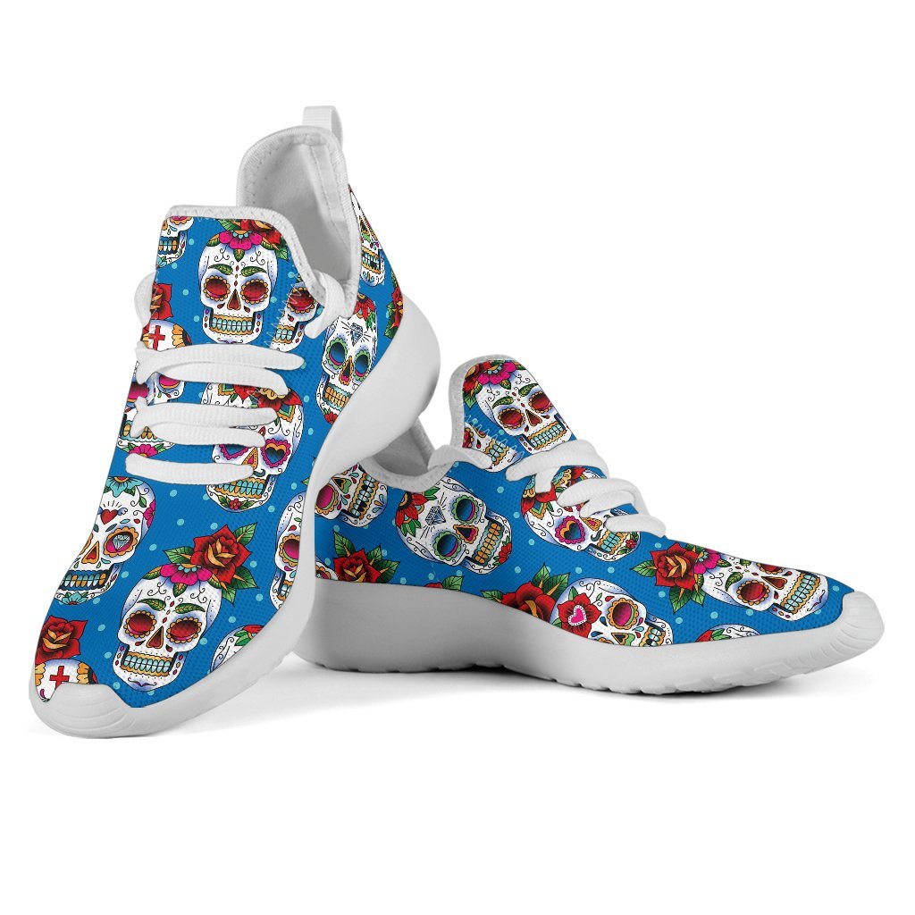 Rose Sugar Skull Pattern Print Mesh Knit Shoes GearFrost