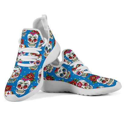 Rose Sugar Skull Pattern Print Mesh Knit Shoes GearFrost