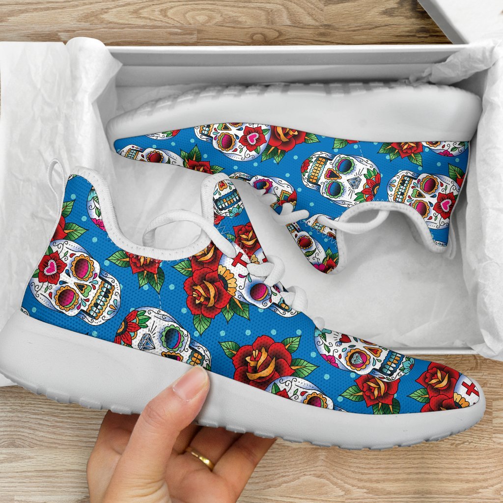 Rose Sugar Skull Pattern Print Mesh Knit Shoes GearFrost