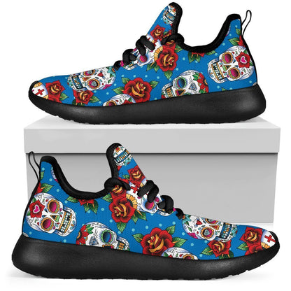 Rose Sugar Skull Pattern Print Mesh Knit Shoes GearFrost