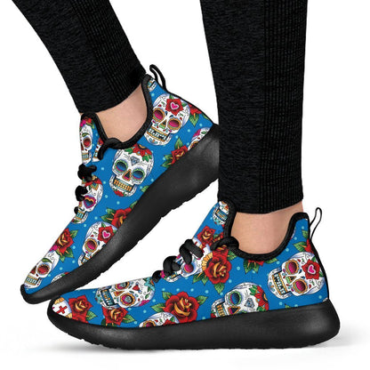 Rose Sugar Skull Pattern Print Mesh Knit Shoes GearFrost