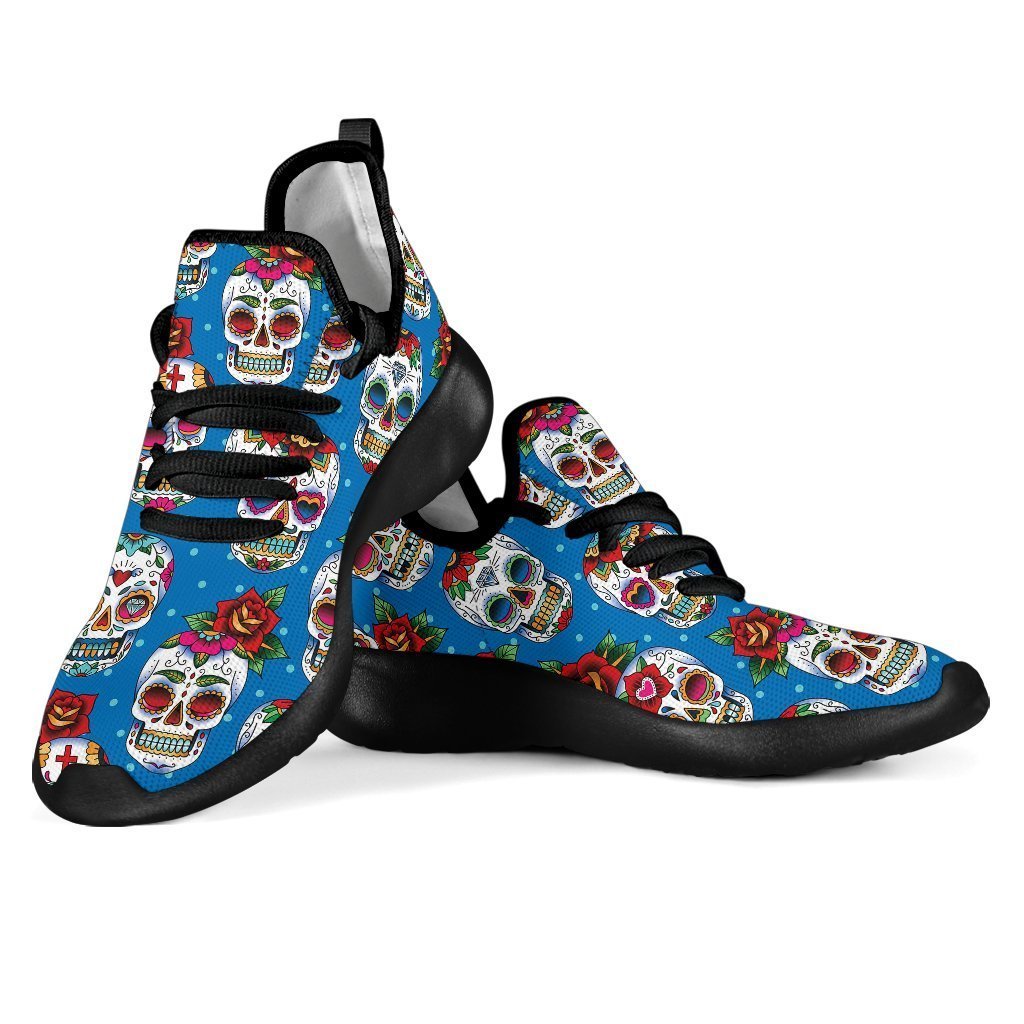 Rose Sugar Skull Pattern Print Mesh Knit Shoes GearFrost