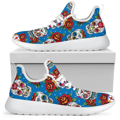 Rose Sugar Skull Pattern Print Mesh Knit Shoes GearFrost
