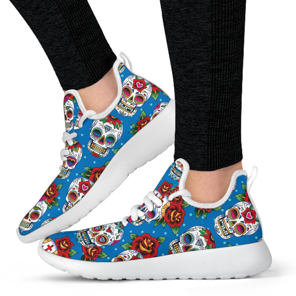 Rose Sugar Skull Pattern Print Mesh Knit Shoes GearFrost