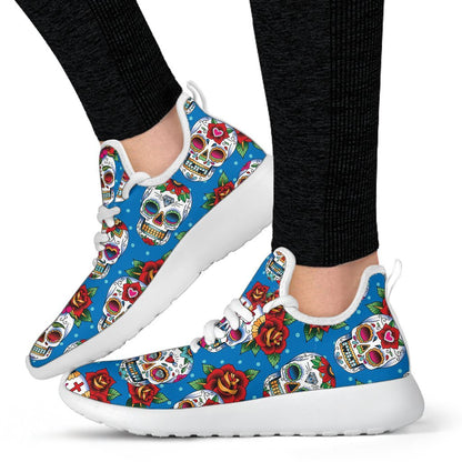 Rose Sugar Skull Pattern Print Mesh Knit Shoes GearFrost