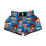 Rose Sugar Skull Pattern Print Muay Thai Boxing Shorts