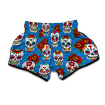 Rose Sugar Skull Pattern Print Muay Thai Boxing Shorts