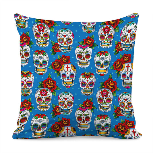 Rose Sugar Skull Pattern Print Pillow Cover