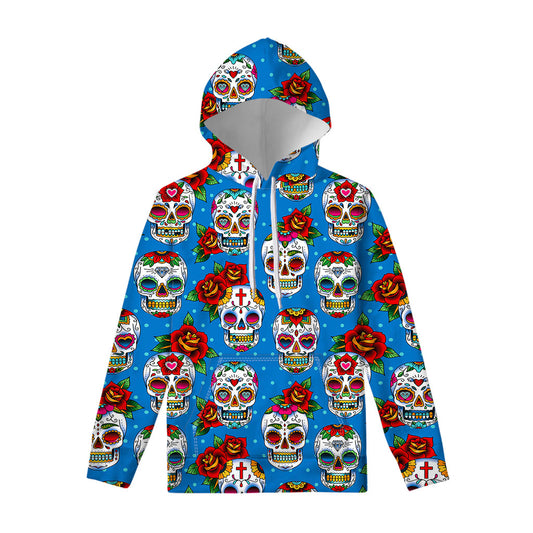 Rose Sugar Skull Pattern Print Pullover Hoodie