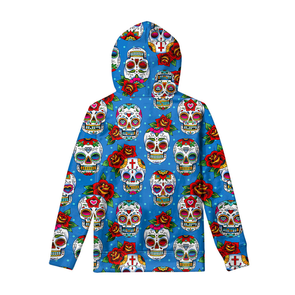 Rose Sugar Skull Pattern Print Pullover Hoodie