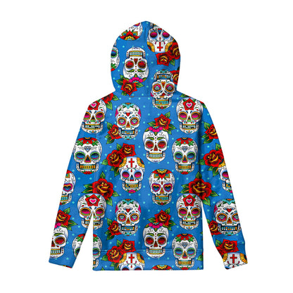Rose Sugar Skull Pattern Print Pullover Hoodie