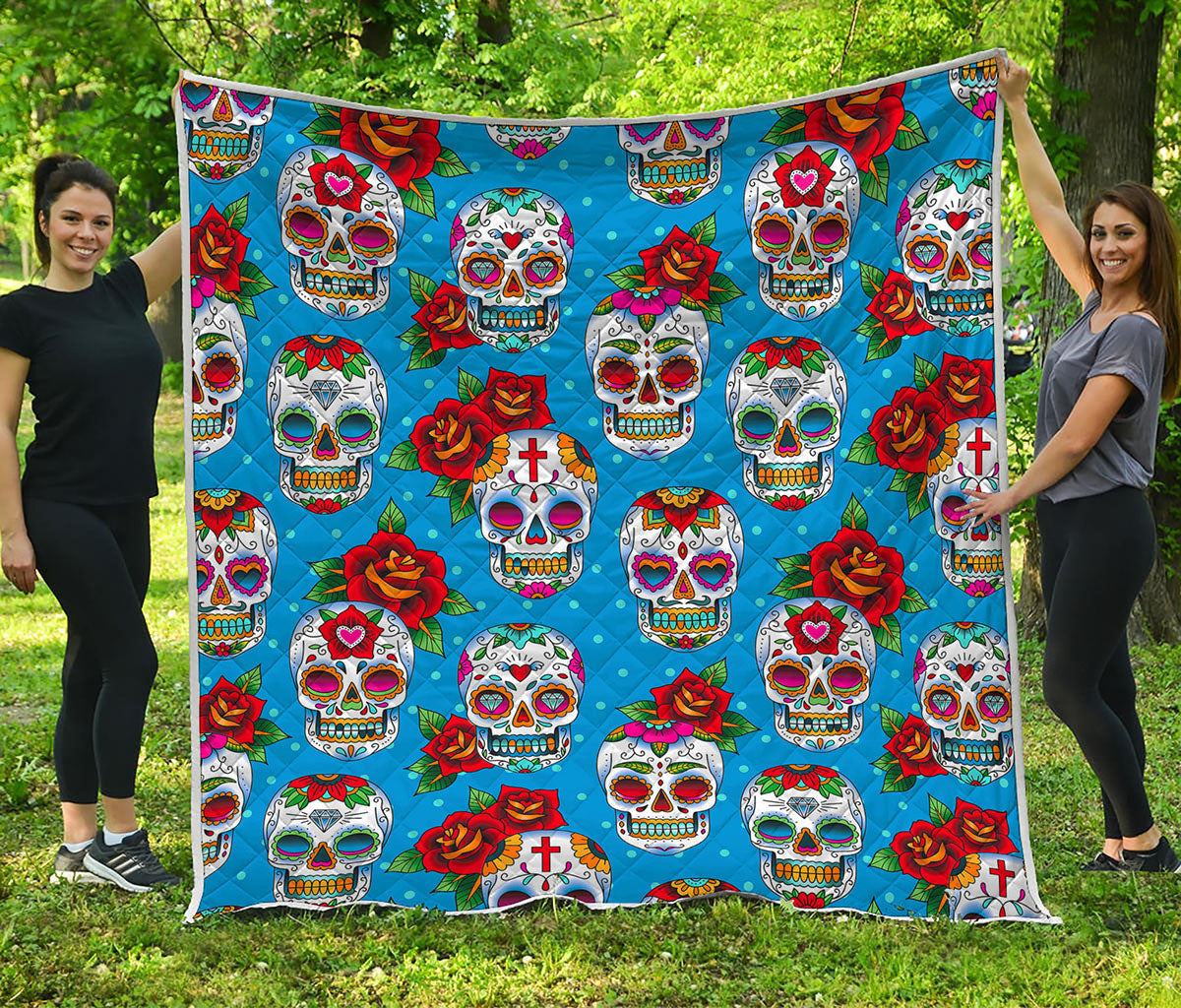 Rose Sugar Skull Pattern Print Quilt
