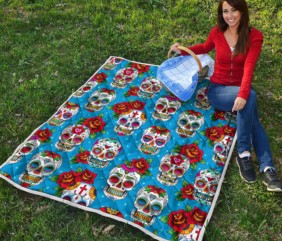 Rose Sugar Skull Pattern Print Quilt