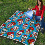 Rose Sugar Skull Pattern Print Quilt